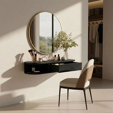 Floating Makeup Vanity Table With Drawer and Shelf in Natural Wood