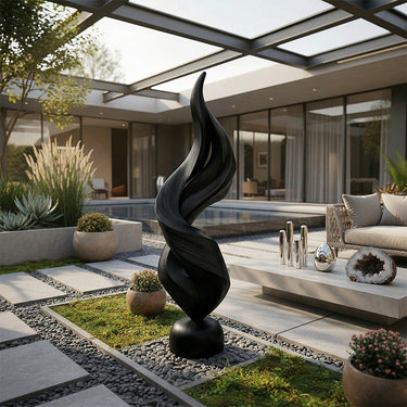 Abstract Twisted Sculpture in Natural Wood with Fluid Form