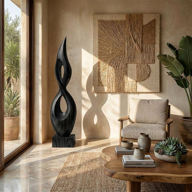 Abstract Open Form Wood Sculpture with Dual Hollow Design
