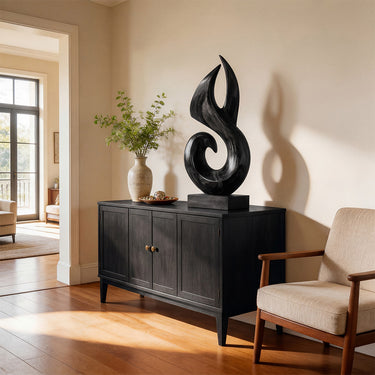 Twisted Flame Sculpture in Natural Wood with Open Curved Form