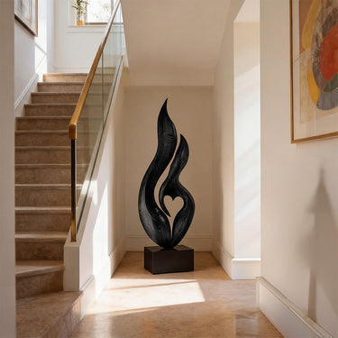 Abstract Flame Form Sculpture in Natural Wood with Dual Curves