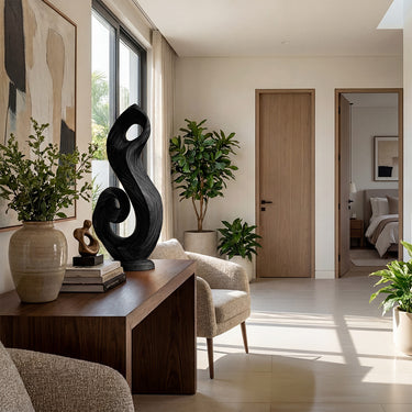 Abstract Loop Sculpture in Natural Wood with Curved Hollow Form