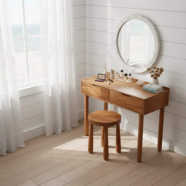 Minimalist Wooden Vanity Desk with Dual Drawers and Tapered Legs
