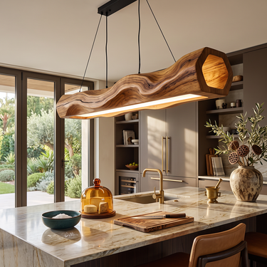 Organic Wood Beam Pendant Light with Sculpted Natural Form