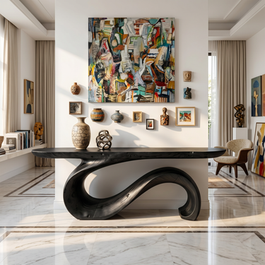 Wave Sculptural Console Table with Continuous Curved Base