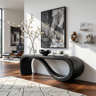 Organic Loop Solid Wood Console Table with Sculptural Base