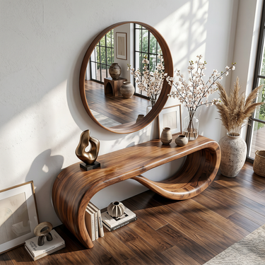 Organic Loop Solid Wood Console Table with Sculptural Base