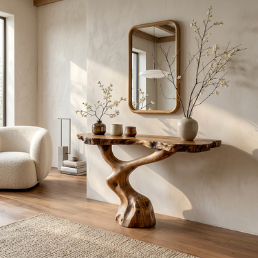 Live Edge Console Table With Twisted Base for Organic Interiors