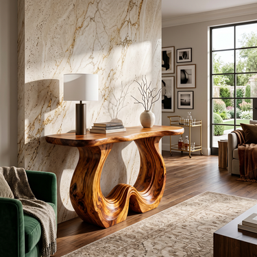 Wave Form Console Table with Sculptural Curved Base