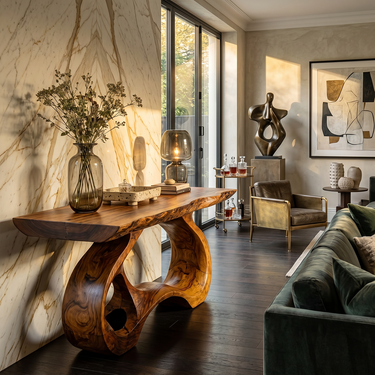 Organic Sculptural Console Table with Flowing Carved Base