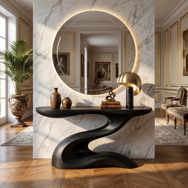 Sculptural Solid Wood Console Table with Organic Curved Base