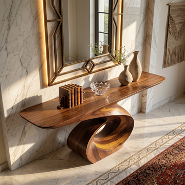 Twisted Loop Console Table with Sculptural Organic Base