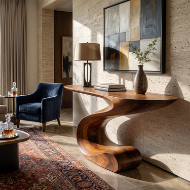 Sculptural Wave Console Table with Single Flowing Base