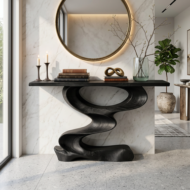 Wave Base Wood Console Table for Sculptural Entryway Styling