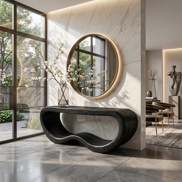 Organic Wood Console Table With Hollow Form for Statement Entryways