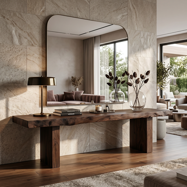 Live Edge Wood Console Table With Thick Legs for Rustic Entryways