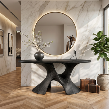 Sculptural Wood Console Table With Oval Top for Artistic Spaces