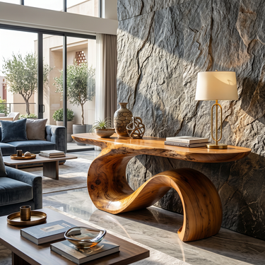 Wave Sculptural Console Table with Continuous Curved Base