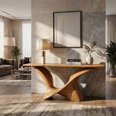 Interwoven Sculptural Base Console Table With Flowing Form