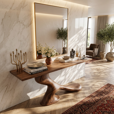 Single Sweep Sculptural Console Table With Grounded Flow Base
