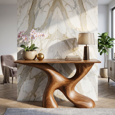 Asymmetric Flow Base Console Table With Open Curve Support