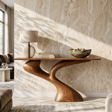 Split Flow Sculptural Base Console Table With Dual Curve Support