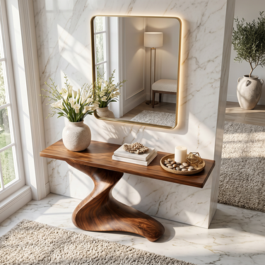 Low Sweep Sculptural Console Table With Ground Hugging Base