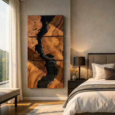 Live Edge Wood Wall Art Panel Set for Modern Interior Decor