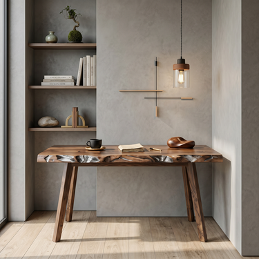 Live Edge Natural Wood Writing Desk with Tapered Legs