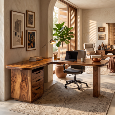 L Shaped Writing Desk With Integrated Storage Pedestal