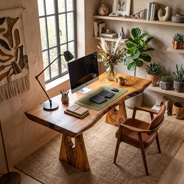 Live Edge Desk With Carved Twin Pedestal Supports