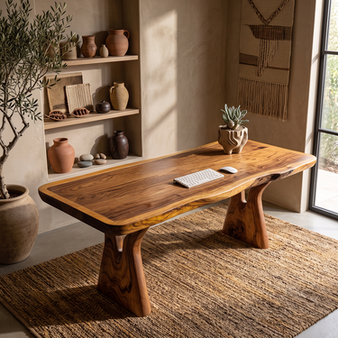 Organic Writing Desk With Sculpted Twin Pedestal Base