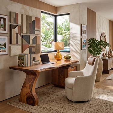 Sculptural Writing Desk With Waterfall Leg and Drawer Pedestal