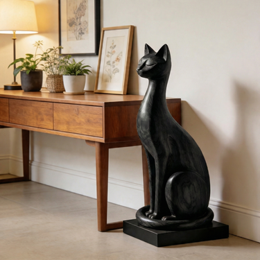 Minimalist Sitting Cat Wood Sculpture