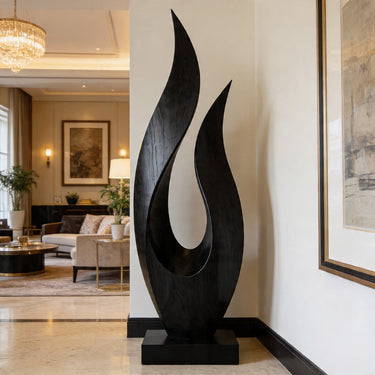 Modern Flame Form Abstract Wood Sculpture Decor