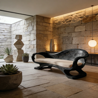 Organic Wave Wood Sofa With Sculptural Open Base