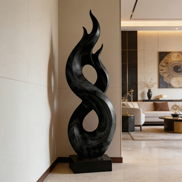 Flame Form Abstract Wood Sculpture Floor Art