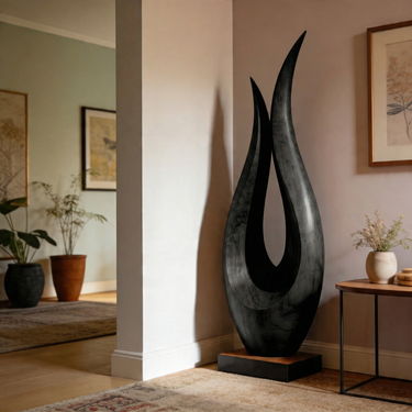 Organic Flame Loop Abstract Wood Sculpture Decor