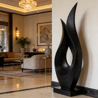 Dual Flame Openwork Abstract Wood Sculpture Decor
