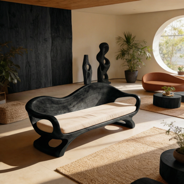 Sculptural Wave Frame Sofa With Organic Open Base