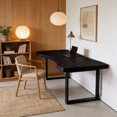Live Edge Executive Desk With Sculpted Top and Metal Base