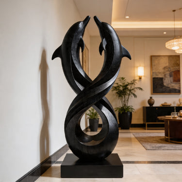 Twin Dolphin Infinity Wood Sculpture