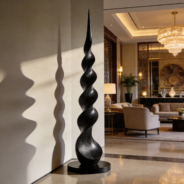 Twisted Helix Floor Sculpture in Handcrafted Wood