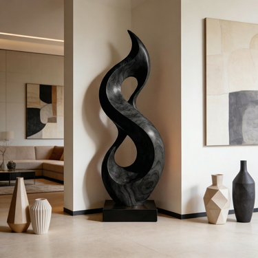 Modern Abstract Wood Sculpture With Twisting Open Form