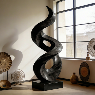 Organic Spiral Wood Sculpture With Open Carved Form