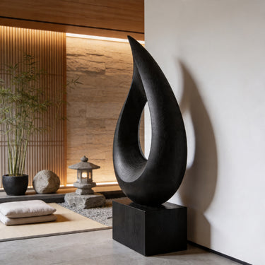 Black Teardrop Void Abstract Floor Sculpture