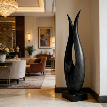 Minimalist Open Flame Wood Sculpture Floor Decor