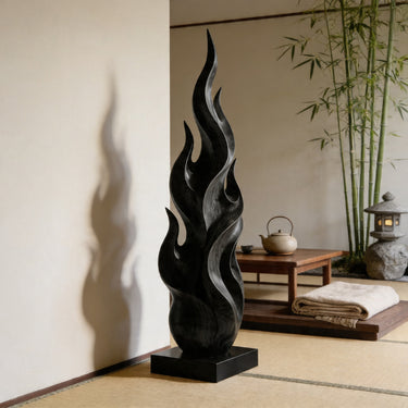 Flame Inspired Abstract Wood Sculpture Floor Decor