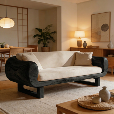 Organic Sculptural Sofa With Rounded Wrap Frame