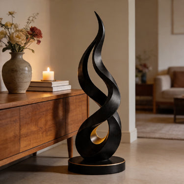 Black Spiral Flame Abstract Floor Sculpture